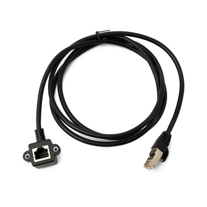 LAN Kabel 150 cm 8P8C Buchse zu RJ45 Stecker Winkel Schraube in Schwarz | System-S