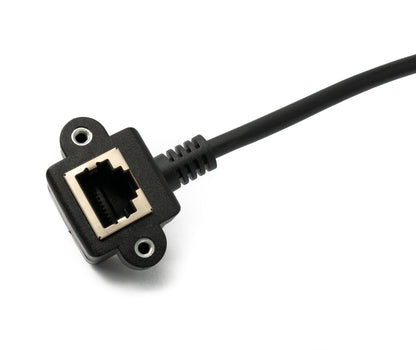 LAN Kabel 150 cm 8P8C Buchse zu RJ45 Stecker Winkel Schraube in Schwarz | System-S