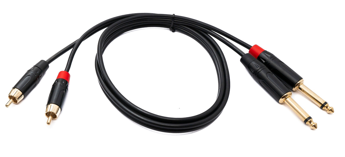 Audio Cinch 2 RCA Kabel 100 cm 2x Stecker zu 2x Klinke AUX 6,35 mm 2 polig Stecker | System-S