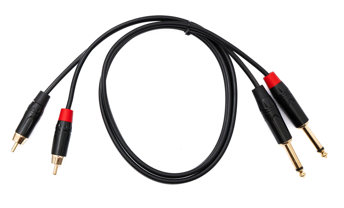 Audio Cinch 2 RCA Kabel 100 cm 2x Stecker zu 2x Klinke AUX 6,35 mm 2 polig Stecker | System-S