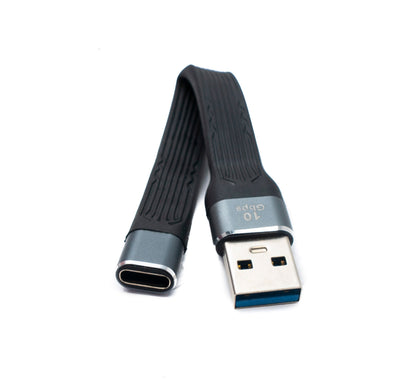 SYSTEM-S USB 3.1 Gen 2 cable 10 cm Type C female to 3.0 A male flat cable 10 Gbit/s 100W