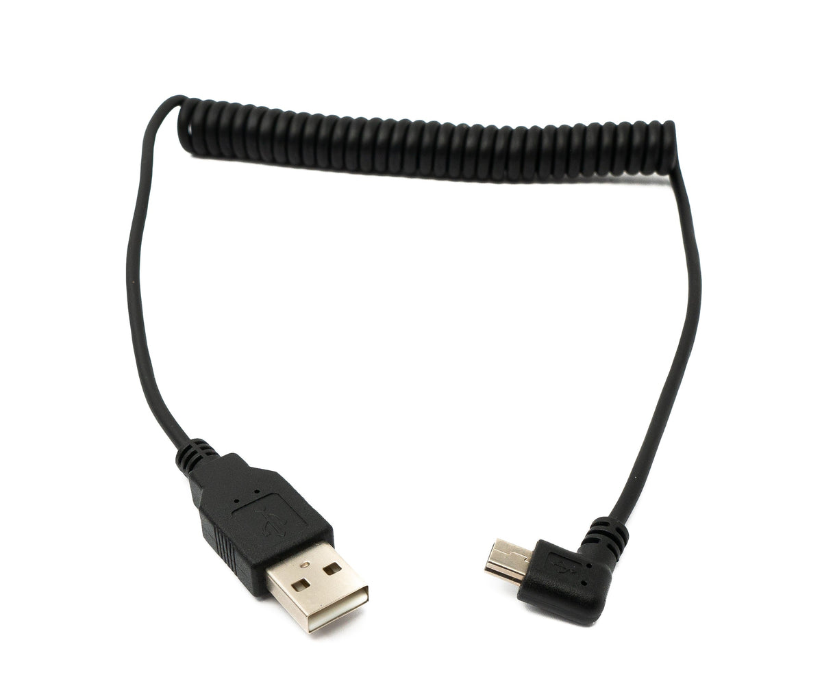 USB 2.0 Kabel 120 cm Typ A Stecker zu Mini B Stecker Spirale Winkel in Schwarz | System-S