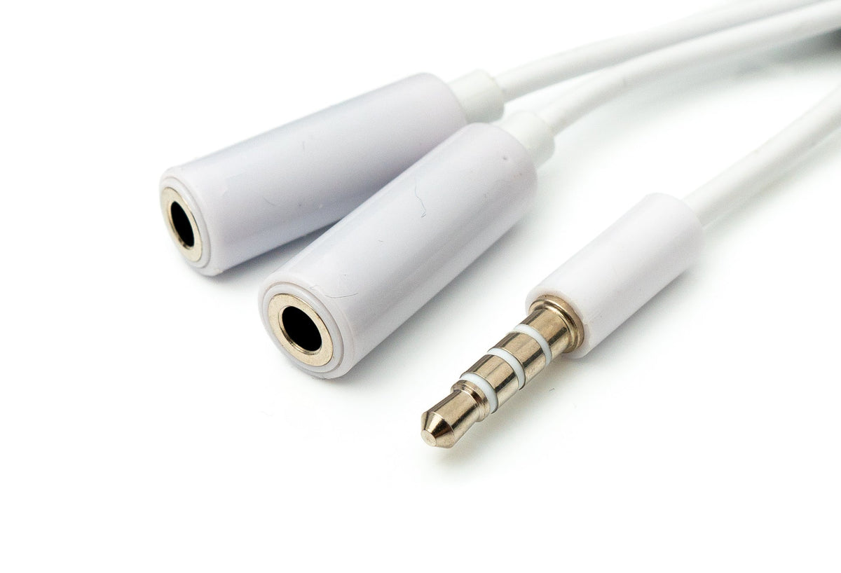 SYSTEM-S Audio Y Cable 20 cm Stereo AUX Jack 3.5mm Male to 2x Female Adapter in White
