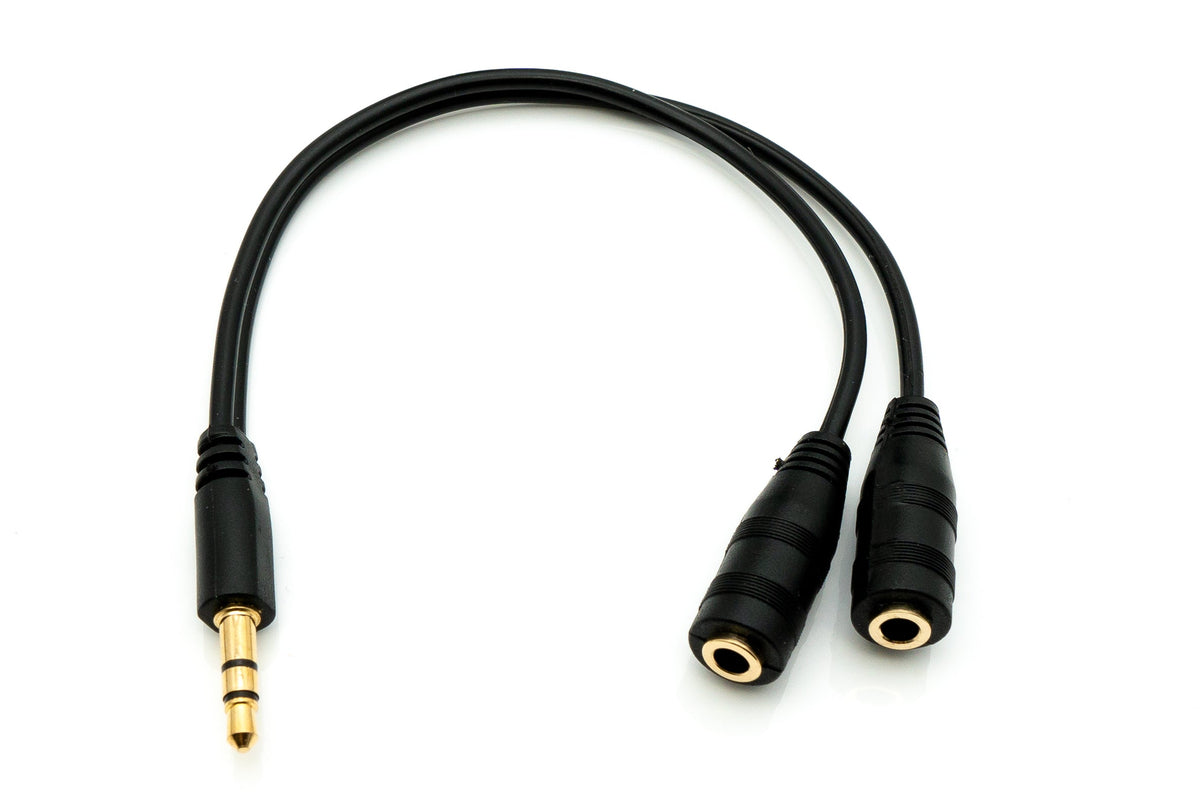 Audio Y Kabel 20 cm Stereo AUX Klinke 3,5mm Stecker zu 2x Buchse Adapter Schwarz | System-S
