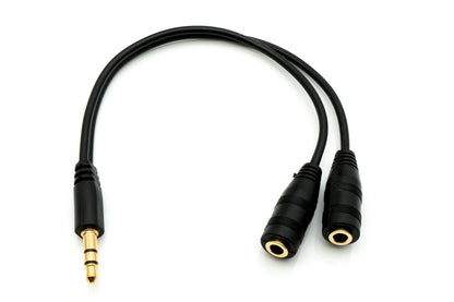 Audio Y Kabel 20 cm Stereo AUX Klinke 3,5mm Stecker zu 2x Buchse Adapter Schwarz | System-S