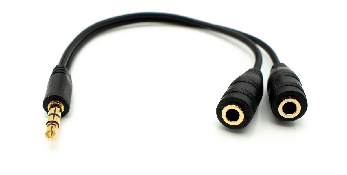 Audio Y Kabel 20 cm Stereo AUX Klinke 3,5mm Stecker zu 2x Buchse Adapter Schwarz | System-S