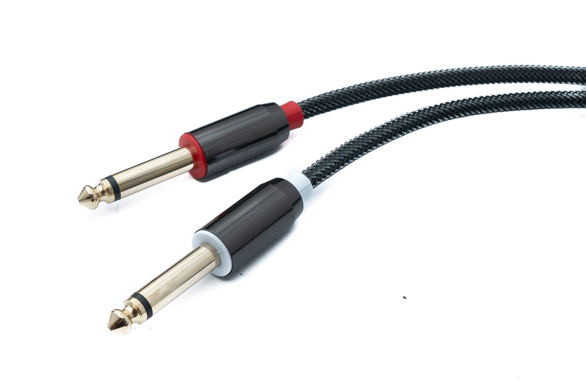 SYSTEM-S Audio Y jack cable 100 cm 2x 6.35 mm 2-pin plug to 3.5 mm 3-pin plug braided AUX