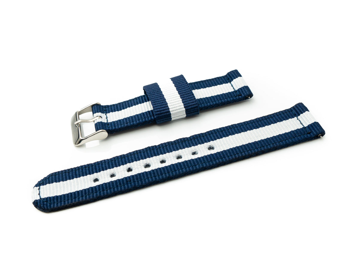 Armband 20 mm aus Nylon für Samsung Galaxy Watch 4 Smartwatch in Blau Weiß | System-S