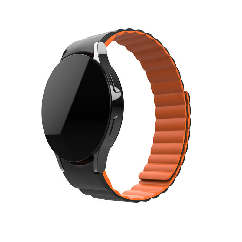 SYSTEM-S 20 mm silicone magnetic strap for Samsung Galaxy Watch 5 4 Black Orange