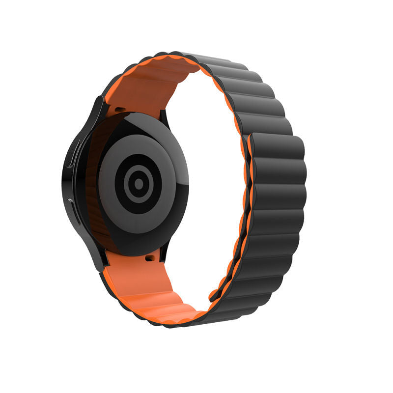SYSTEM-S 20 mm silicone magnetic strap for Samsung Galaxy Watch 5 4 Black Orange