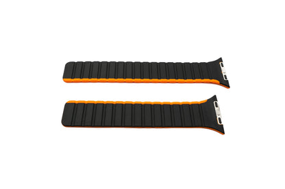 Armband 42 44 45 49 mm aus Silikon flexibel magnetisch für Apple Watch Smartwatch Schwarz Orange | System-S
