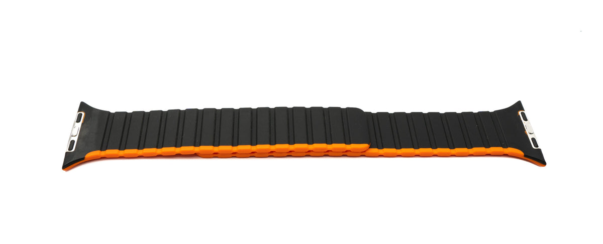 Armband 42 44 45 49 mm aus Silikon flexibel magnetisch für Apple Watch Smartwatch Schwarz Orange | System-S