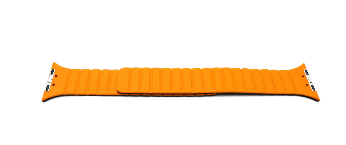 Armband 42 44 45 49 mm aus Silikon flexibel magnetisch für Apple Watch Smartwatch Schwarz Orange | System-S