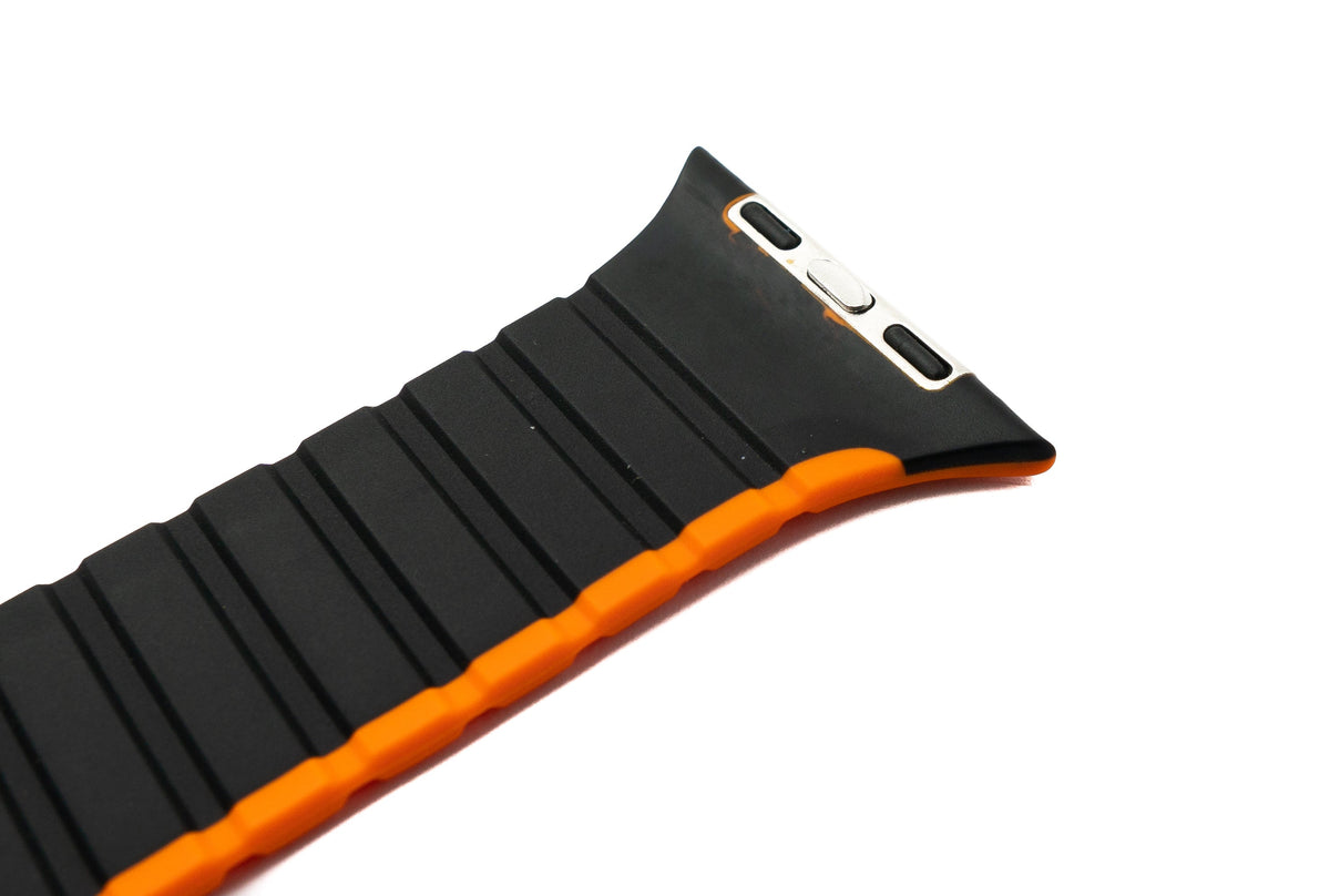 Armband 42 44 45 49 mm aus Silikon flexibel magnetisch für Apple Watch Smartwatch Schwarz Orange | System-S