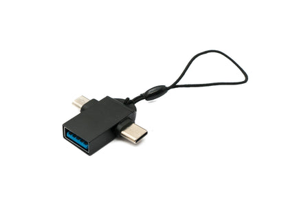 USB Y Adapter 3.1 Typ C & 2.0 Micro B Stecker zu 3.0 A Buchse Schlaufe in Schwarz | System-S