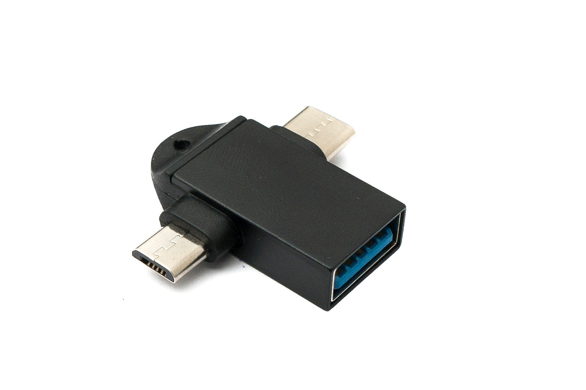 USB Y Adapter 3.1 Typ C & 2.0 Micro B Stecker zu 3.0 A Buchse Schlaufe in Schwarz | System-S