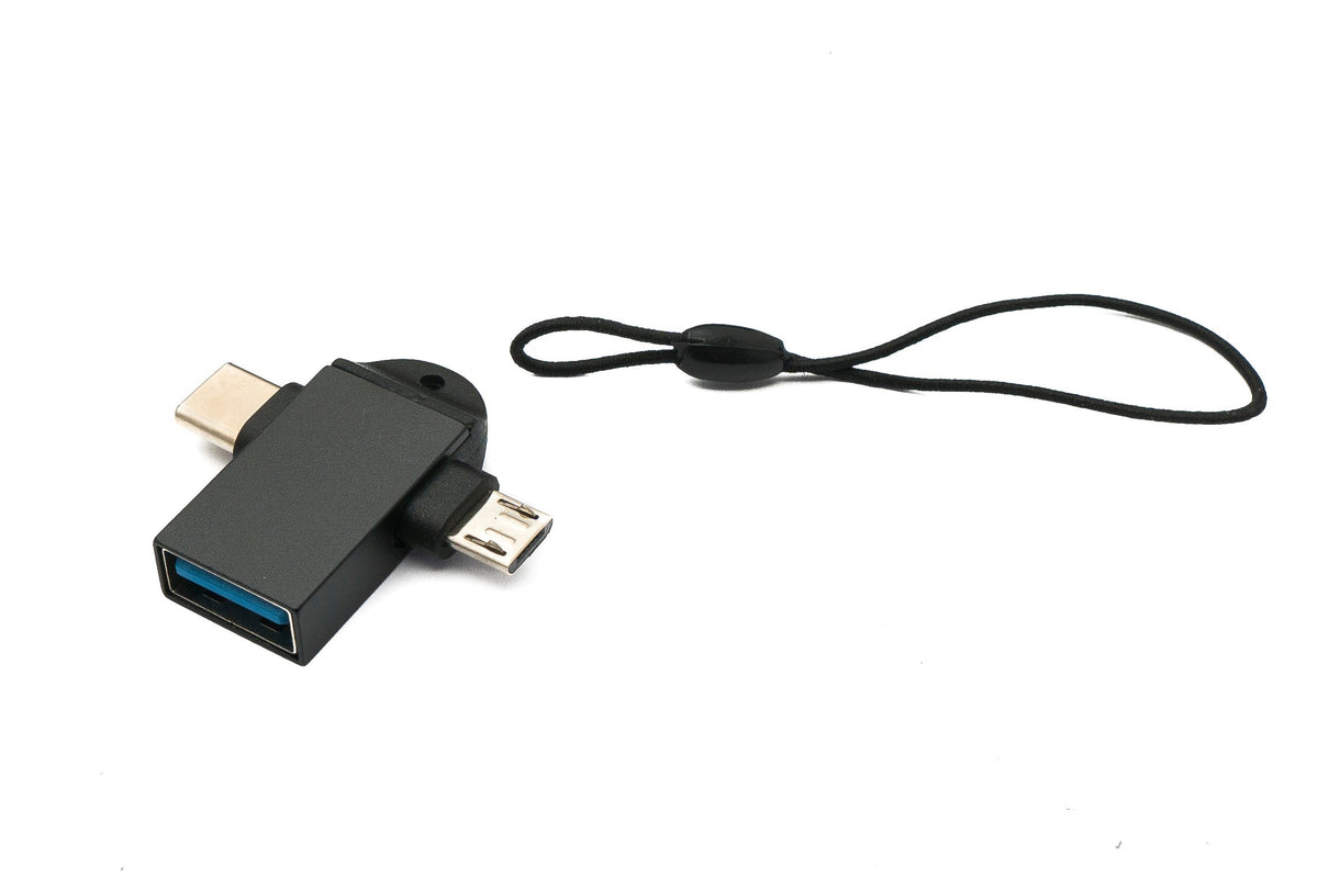 USB Y Adapter 3.1 Typ C & 2.0 Micro B Stecker zu 3.0 A Buchse Schlaufe in Schwarz | System-S