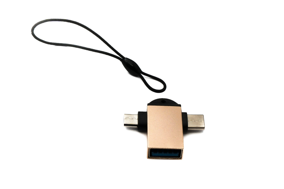 SYSTEM-S USB Y Adapter 3.1 Type C &amp; 2.0 Micro B male to 3.0 A female loop in pink yellow