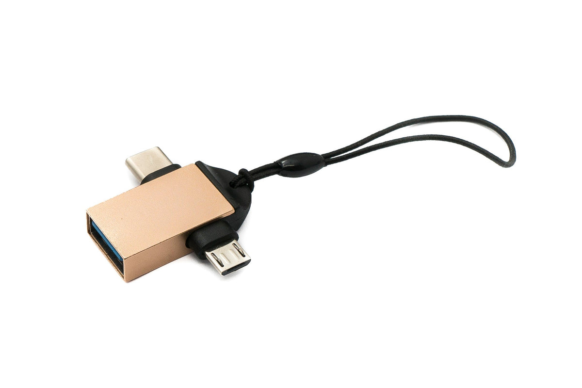 SYSTEM-S USB Y Adapter 3.1 Type C &amp; 2.0 Micro B male to 3.0 A female loop in pink yellow