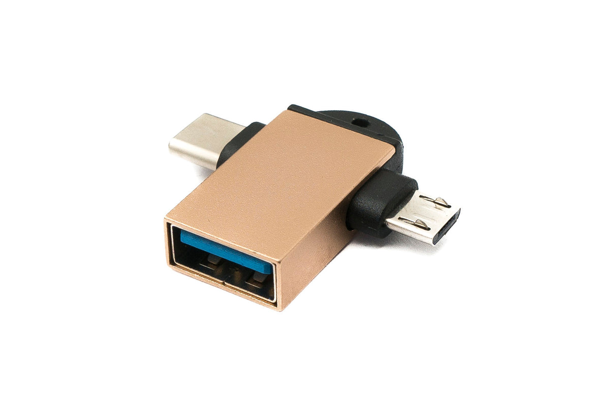 SYSTEM-S USB Y Adapter 3.1 Type C &amp; 2.0 Micro B male to 3.0 A female loop in pink yellow