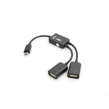 USB 2.0 Micro-B (male) Kabel auf 2X USB A (female) Weichen- Lade- und Datenkabel für Smartphones und Tablets 17cm | System-S