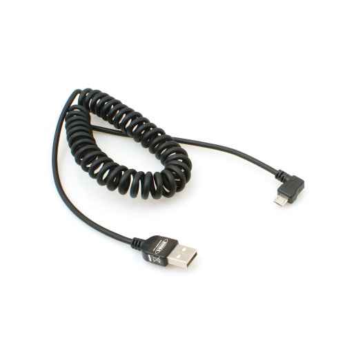 System-S Micro USB 2.0 Spiral Kabel 90 Grad gewinkelt Winkelstecker (links/male) Datenkabel Ladekabel 150cm - DREIKS