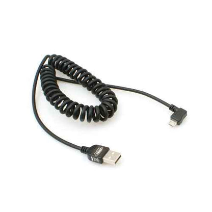 System-S Micro USB 2.0 Spiral Kabel 90 Grad gewinkelt Winkelstecker (links/male) Datenkabel Ladekabel 150cm - DREIKS