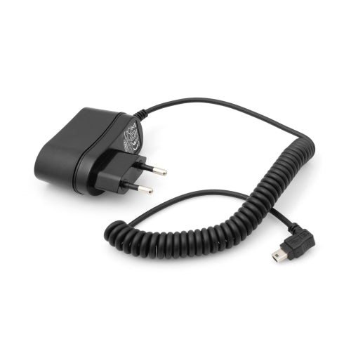 Mini USB 2.0 Ladegerät 90 Grad gewinkelt Winkelstecker Reise Netzteil (Eurostecker Type C) Ladekabel Spiralkabel ca. 150 cm | System-S