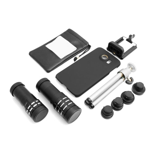 Linsenset Objektiv (20X Mikroskop / Weitwinkel 0.68X (+Macro 1.25X) / Fischauge 180° / 2X / 9X / 12X Telefoto) mit Mini Stativ und Case für Samsung Galaxy S6 | System-S