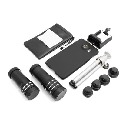 Linsenset Objektiv (20X Mikroskop / Weitwinkel 0.68X (+Macro 1.25X) / Fischauge 180° / 2X / 9X / 12X Telefoto) mit Mini Stativ und Case für Samsung Galaxy S6 | System-S