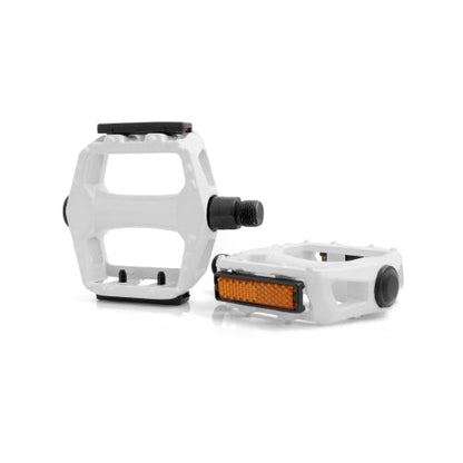 Universal Fahrrad MTB BMX Pedal mit integriertem Reflektor in Weiß | System-S