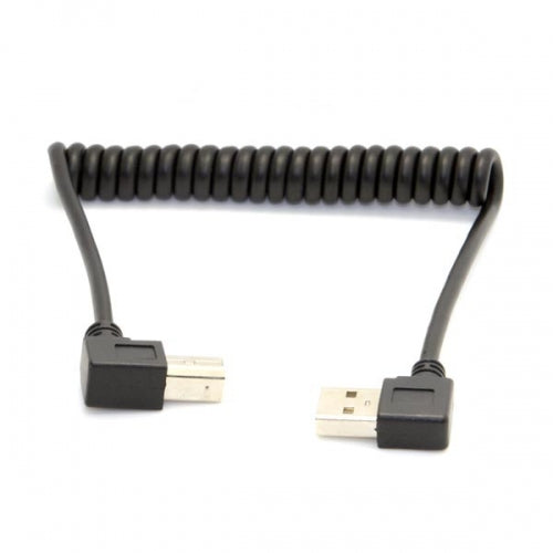 USB A Stecker 90° Grad Links Gewinkelt zu USB Typ B Stecker 90° Rechts Gewinkelt Spiralkabel Kabel 35-80 cm | System-S