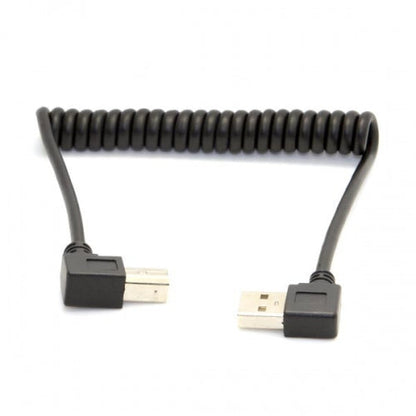 USB A Stecker 90° Grad Links Gewinkelt zu USB Typ B Stecker 90° Rechts Gewinkelt Spiralkabel Kabel 35-80 cm | System-S