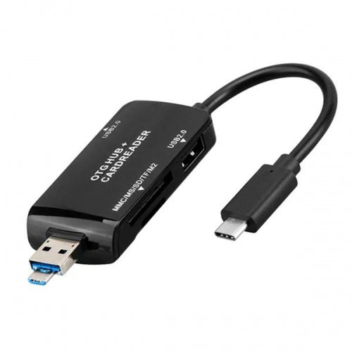 SYSTEM-S 3in1 USB 3.1 Type C zu TF SD Card USB Typ A und Micro-USB Card Reader Kartenleser OTG Adapter in Schwarz - DREIKS