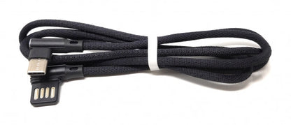USB Typ C 3.1 Nylon Kabel auf umkehrbarer USB Schnittstelle Typ A 2.0 90° Grad gewinkelt in Schwarz 97 cm | System-S