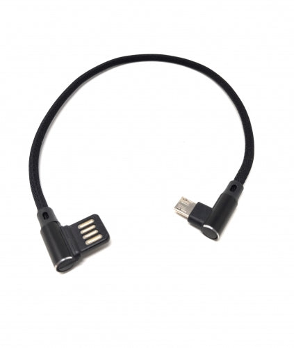 Micro USB Kabel Nylon links gewinkelt auf umkehrbarer USB Schnittstelle Typ A in Schwarz 29 cm | System-S