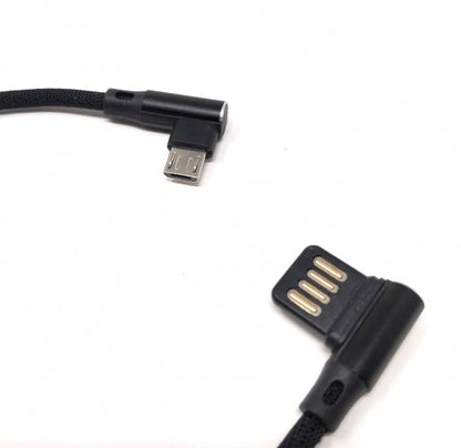 Micro USB Kabel Nylon links gewinkelt auf umkehrbarer USB Schnittstelle Typ A in Schwarz 29 cm | System-S