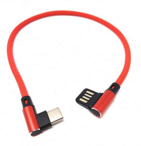 SYSTEM-S USB Typ C 3.1 Nylon Kabel auf umkehrbarer USB Schnittstelle Typ A 2.0 90° Grad gewinkelt in Rot 29 cm - DREIKS