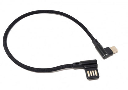 SYSTEM-S USB Type C 3.1 nylon cable to reversible USB Type A 2.0 interface 90° angled in black 29 cm