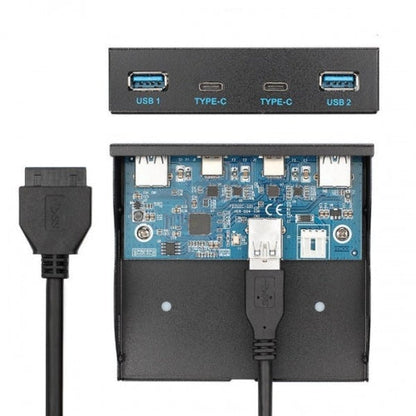 USB HUB 2x Typ A 3.0 und 2x Typ C 3.1 Panel Mount zum Motherboard 20poliges Anschlusskabel für 3,5"-Diskettenschacht | System-S
