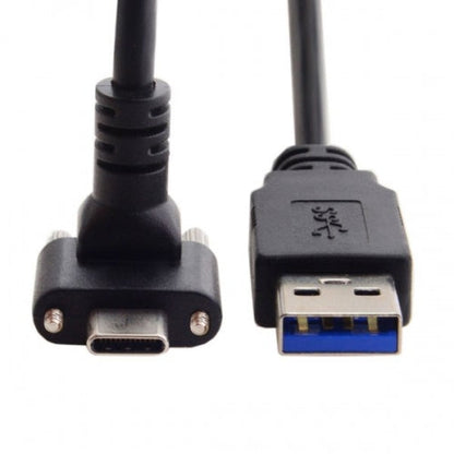 System-S USB 3.0 A male to USB Type C 3.1 male cable 90 degree angled 120cm with locking screw