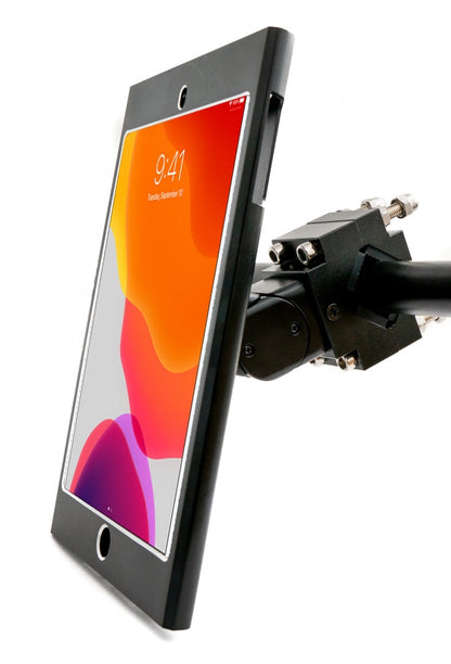 SYSTEM-S rod holder with lock fastening made of metal in black for iPad Mini