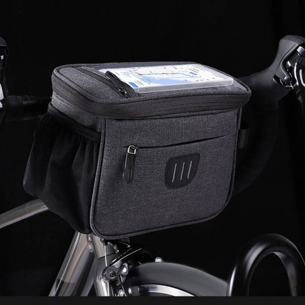 SYSTEM-S Fahrrad Tasche Lenker Befestigung wasserfest mit Flaschenhalter in Schwarz - DREIKS