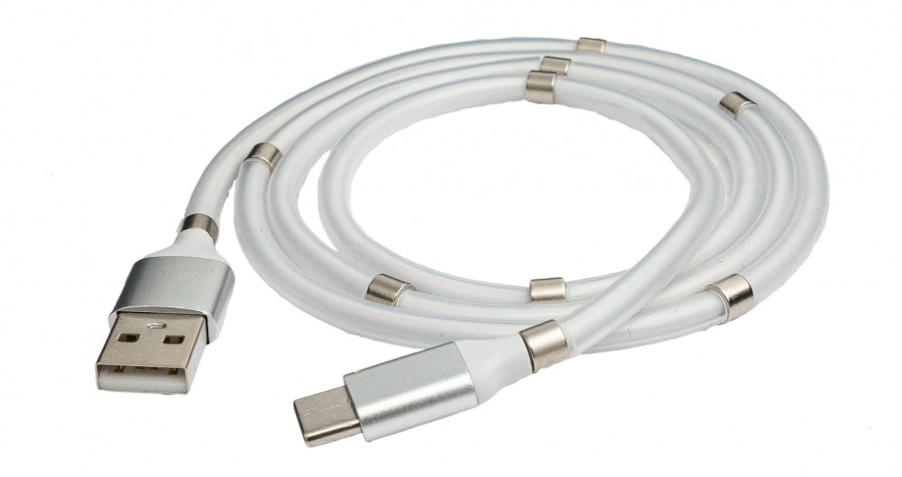 SYSTEM-S USB 3.1 selbstaufrollendes Kabel 1 m Typ C Stecker zu 2.0 Typ A Stecker in Weiß - DREIKS