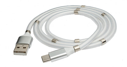 SYSTEM-S USB 3.1 selbstaufrollendes Kabel 1 m Typ C Stecker zu 2.0 Typ A Stecker in Weiß - DREIKS
