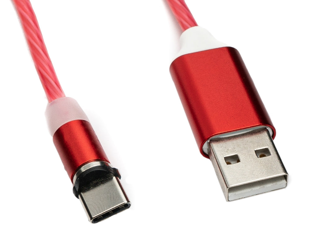 SYSTEM-S USB 3.1 leuchtendes Kabel 1m Typ C Stecker zu 2.0 Typ A Stecker austauschbar Rot - DREIKS