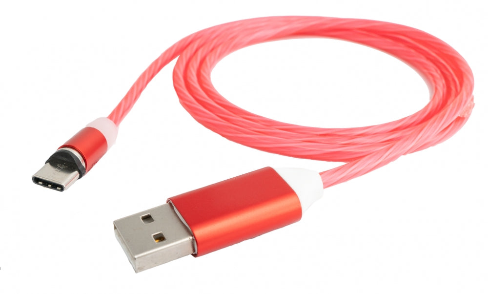 SYSTEM-S USB 3.1 leuchtendes Kabel 1m Typ C Stecker zu 2.0 Typ A Stecker austauschbar Rot - DREIKS