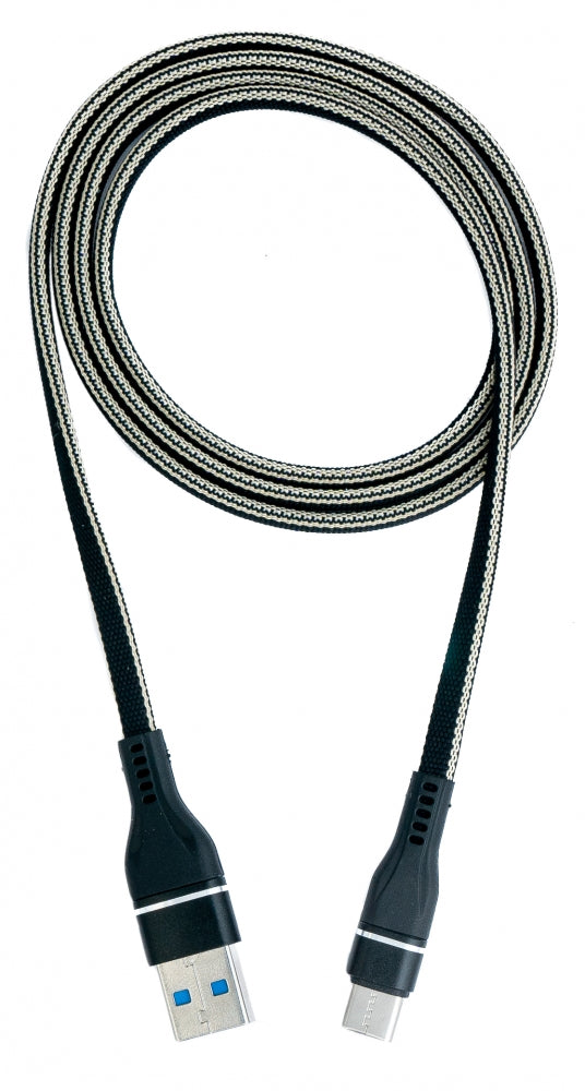 USB 3.1 Kabel 1 m Typ C Stecker zu 3.0 Typ A Stecker flach geflochten in Schwarz | System-S