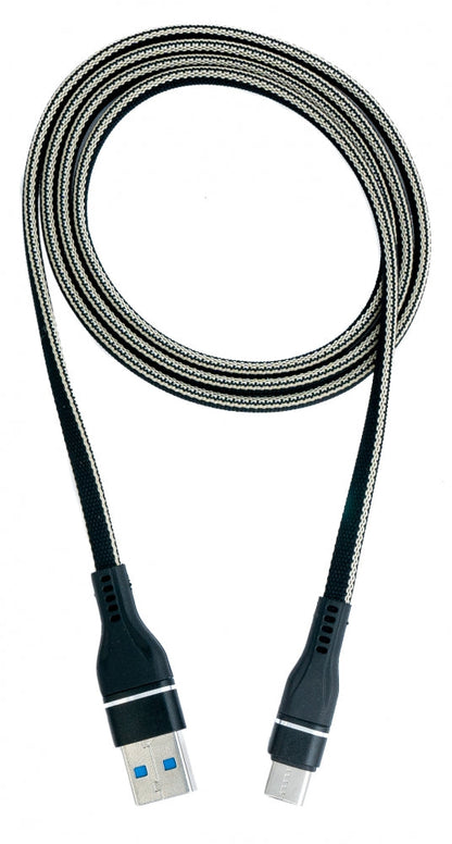 USB 3.1 Kabel 1 m Typ C Stecker zu 3.0 Typ A Stecker flach geflochten in Schwarz | System-S