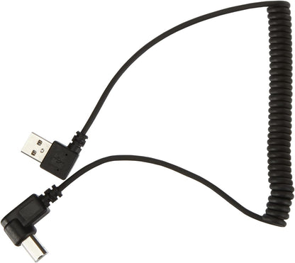 USB A Stecker 90° Grad Links Gewinkelt zu USB Typ B Stecker 90° Rechts Gewinkelt Spiralkabel Kabel 35-80 cm | System-S